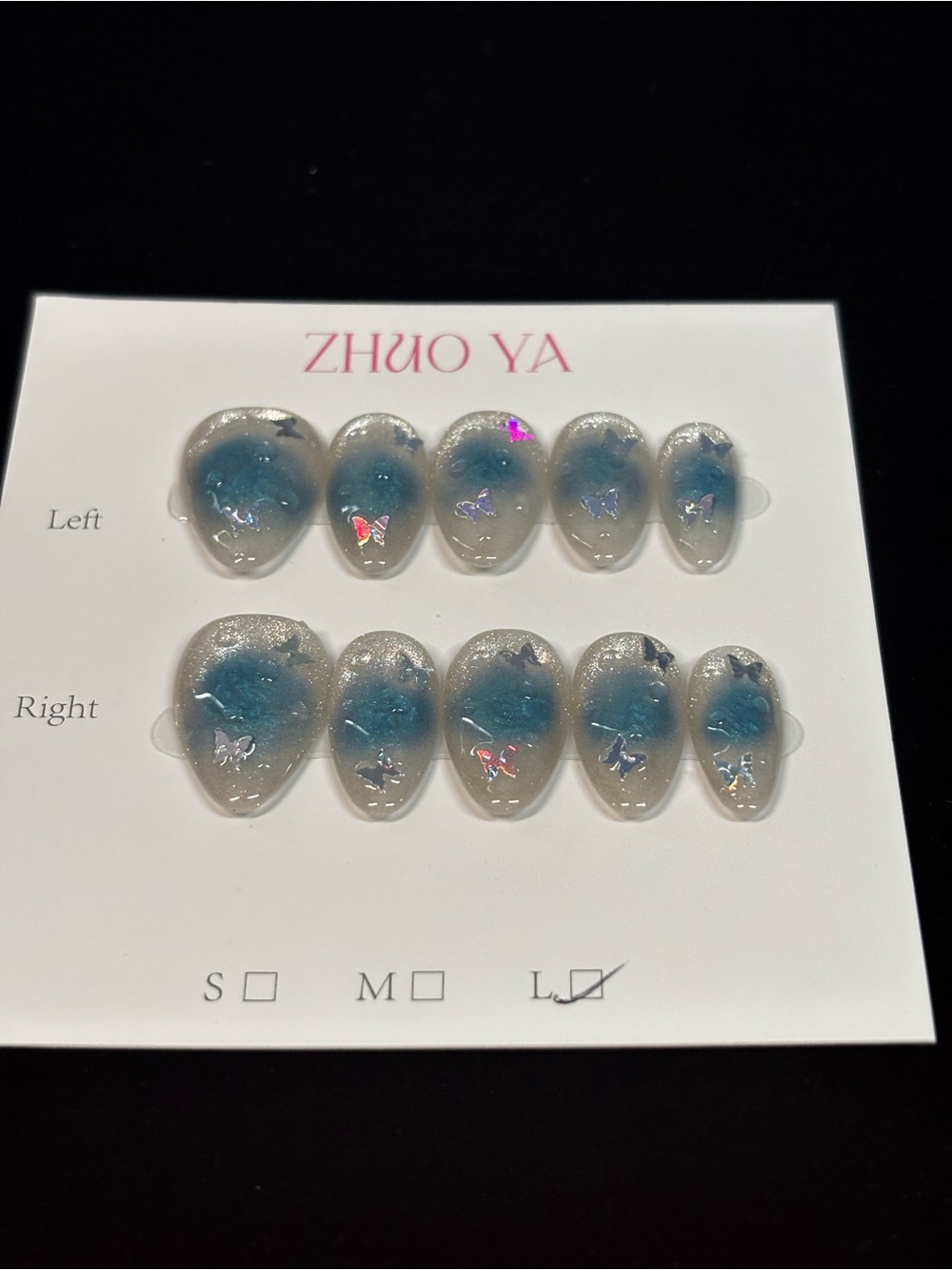 Blue and Silver Butterfly Press-On Nail Set - Large